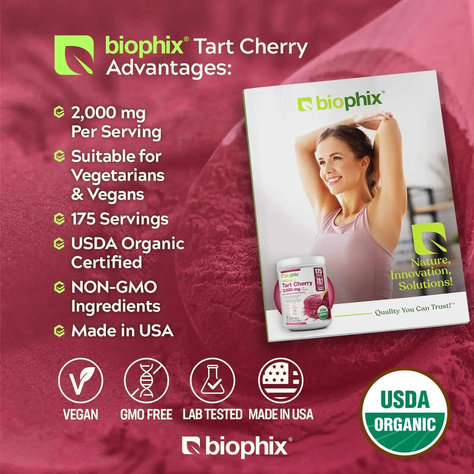 biophix Tart Cherry USDA Organic Powder 20:1 Extract 12.3 oz 350 g