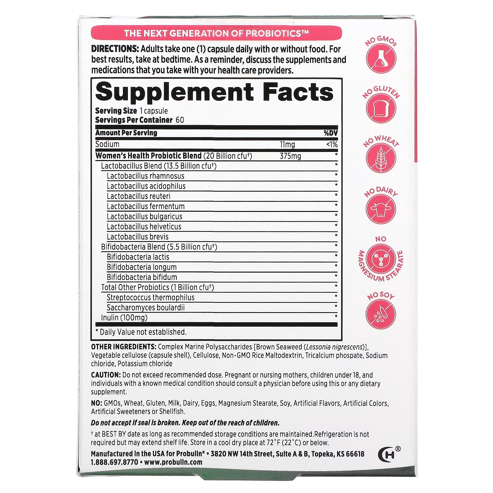 2 X Probulin, Womens Health Probiotic, 20 Billion CFU, 60 Capsules