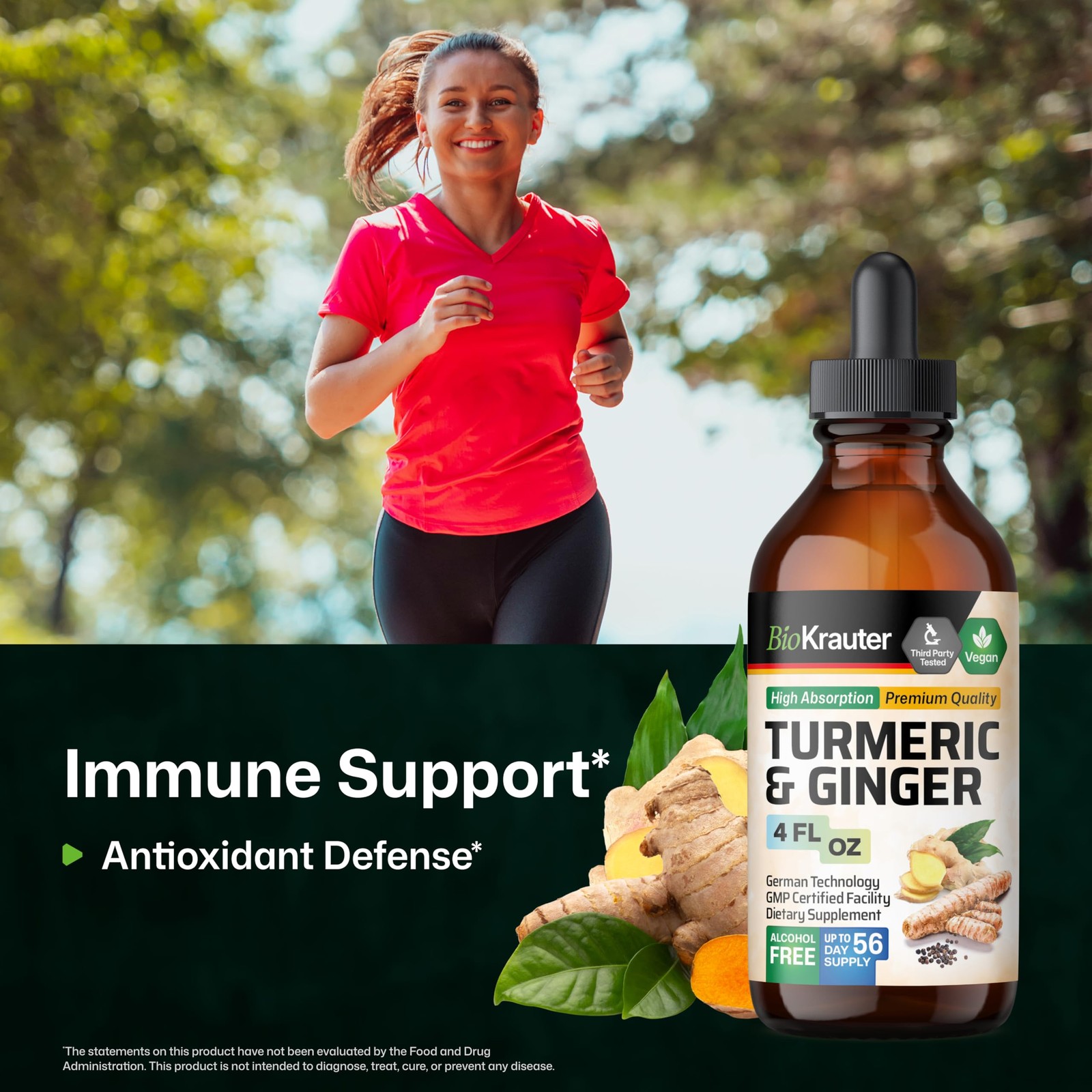 BIO KRAUTER® Turmeric and Ginger Supplement – Pure Vegan 4 Fl Oz (Pack of 1)
