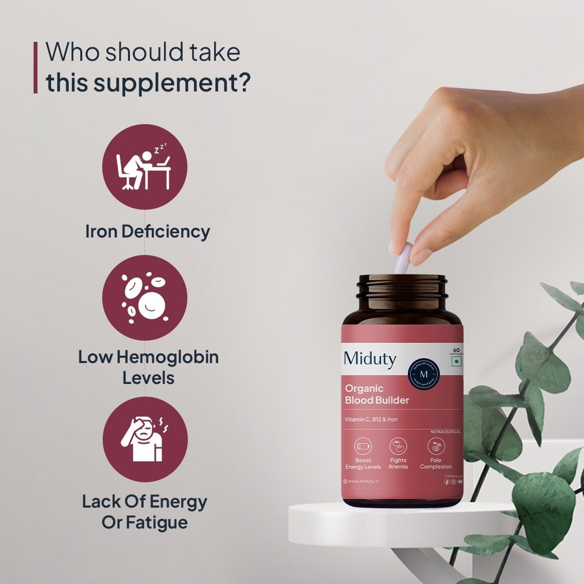 Blood Builder Anemia Supplement Hemoglobin Booster Non Constipating Iron 60 Caps