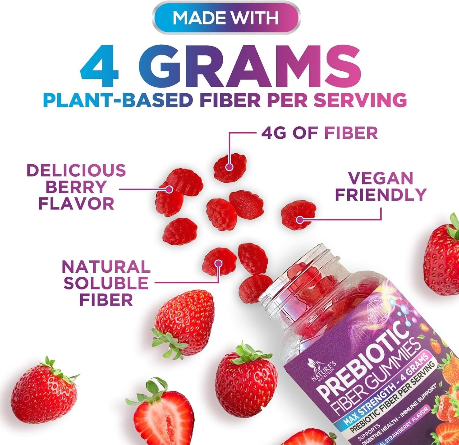 Fiber Gummies for Adults, Daily 4g Gummy Fiber Supplement, Prebiotic Gummy Chews