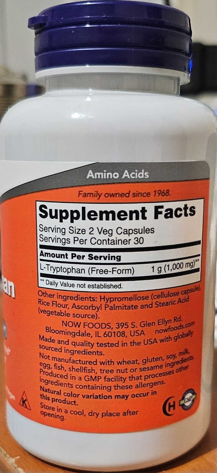 L-Tryptophan 500 mg – 60 Veg Capsules Promotes Relaxation, Fight Depression.