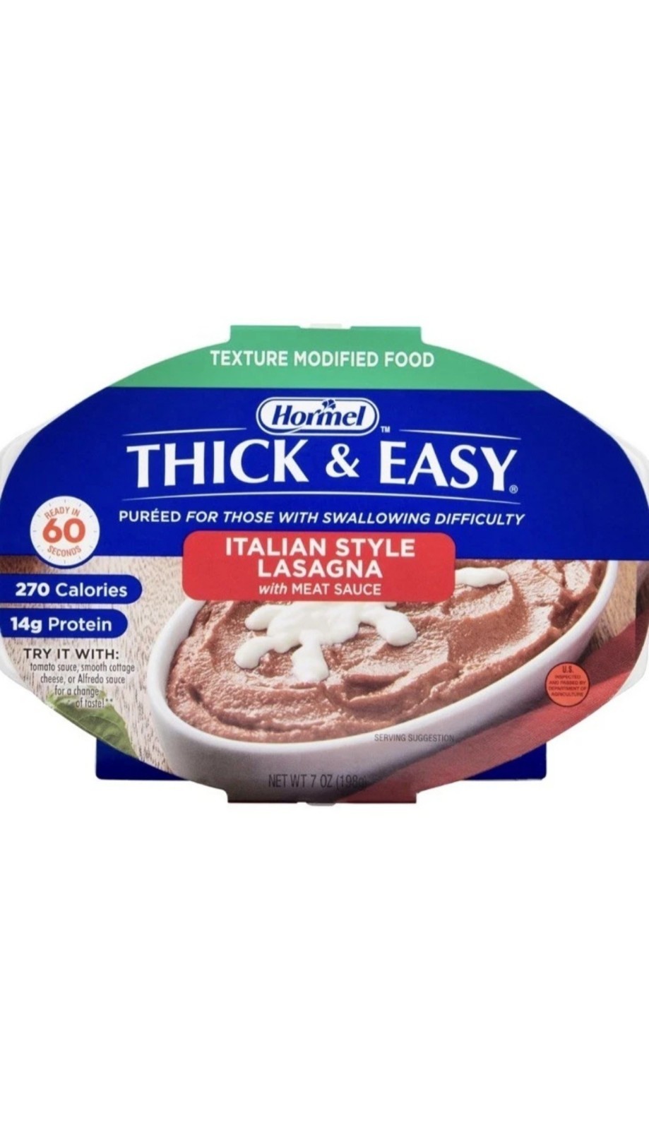 Thick & Easy#60744 Purees Thickened Food Beef Lasagna 7 oz Tray 7 Ct