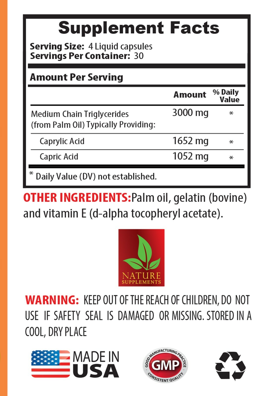 heart health vitamins – PURE MCT OIL 3000MG – medium chain powder 3B