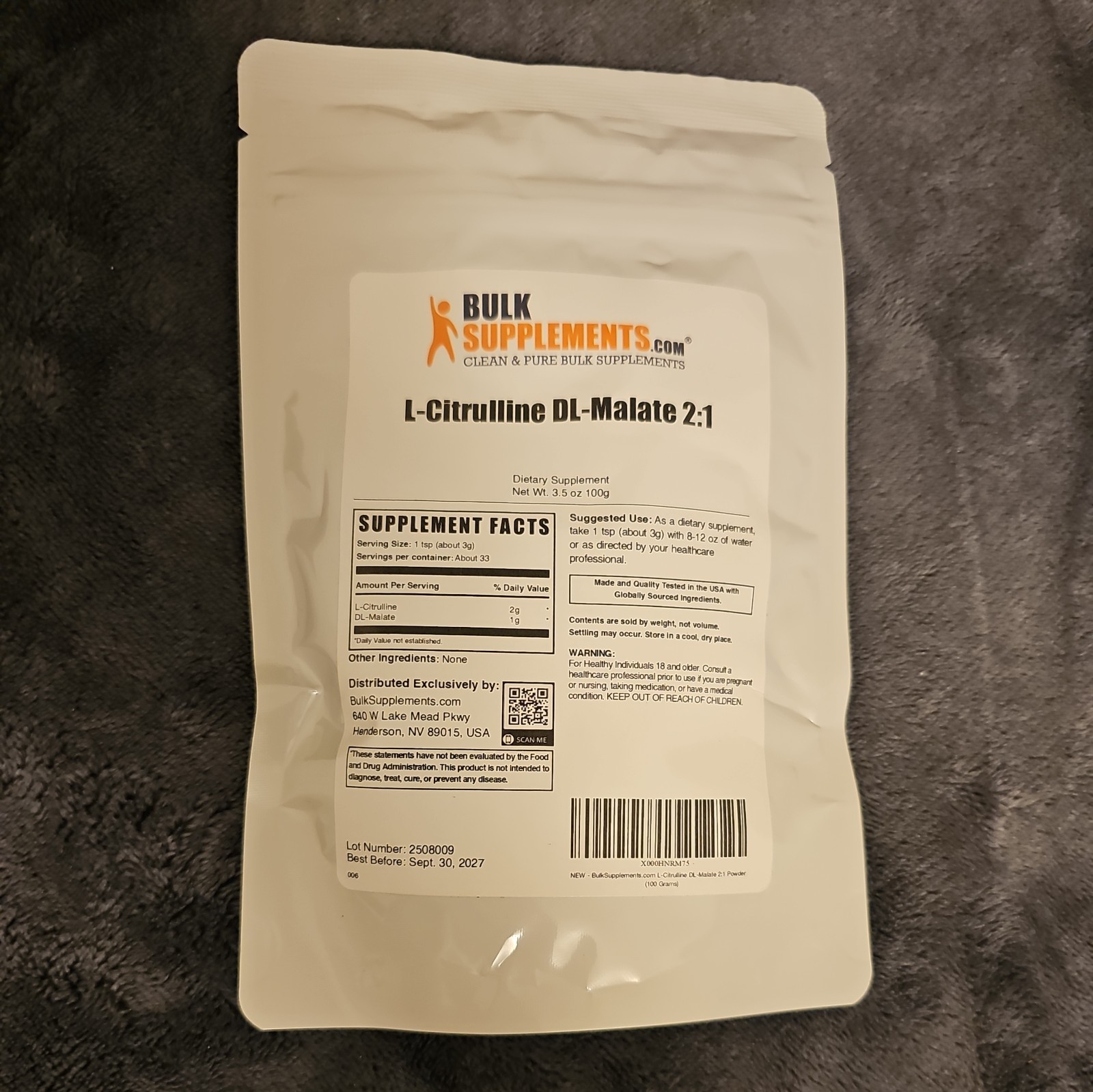 BulkSupplements L-Citrulline DL-Malate 2:1 – L Citrulline Powder 33 serving