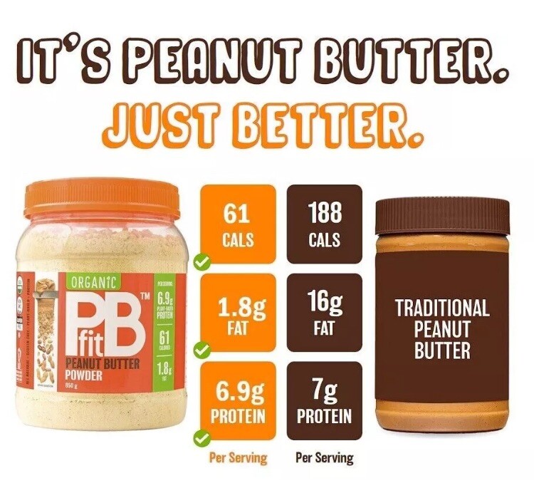 Organic PBFit Peanut Butter Powder Gluten Free Vegan Plant Based Protein 850g