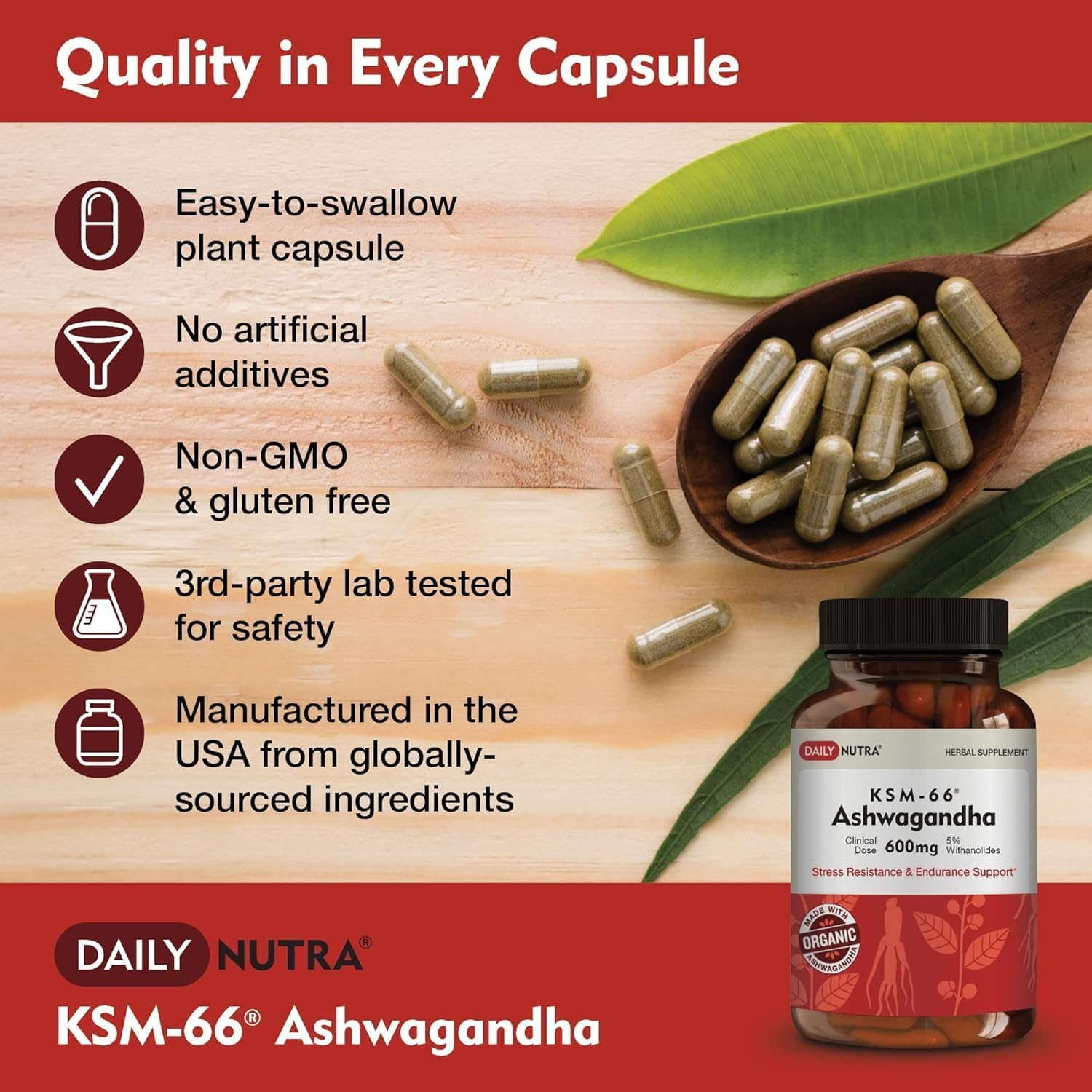 KSM66 Ashwagandha 600mg Organic Root Extract Stress Focus 60 Caps