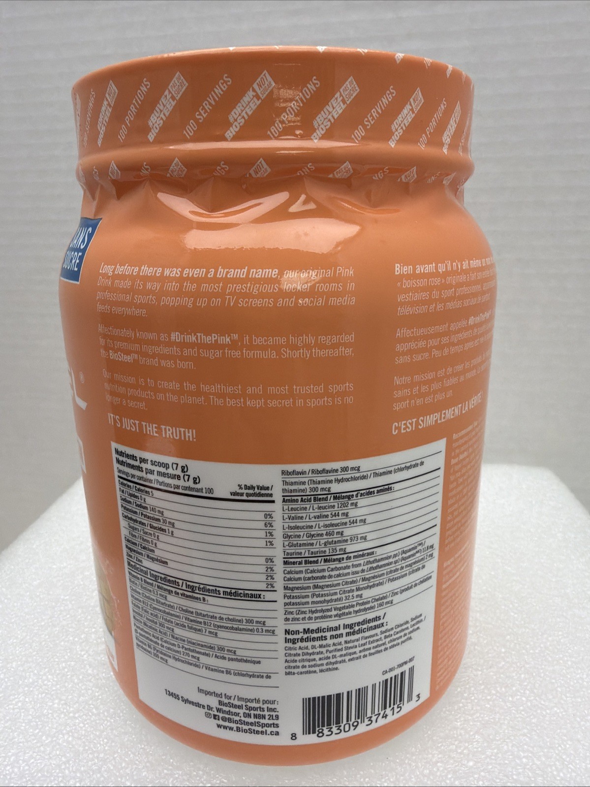 Biosteel Hydration Mix Peach Mango Sugar Free Amino Acids 100 Servings NEW