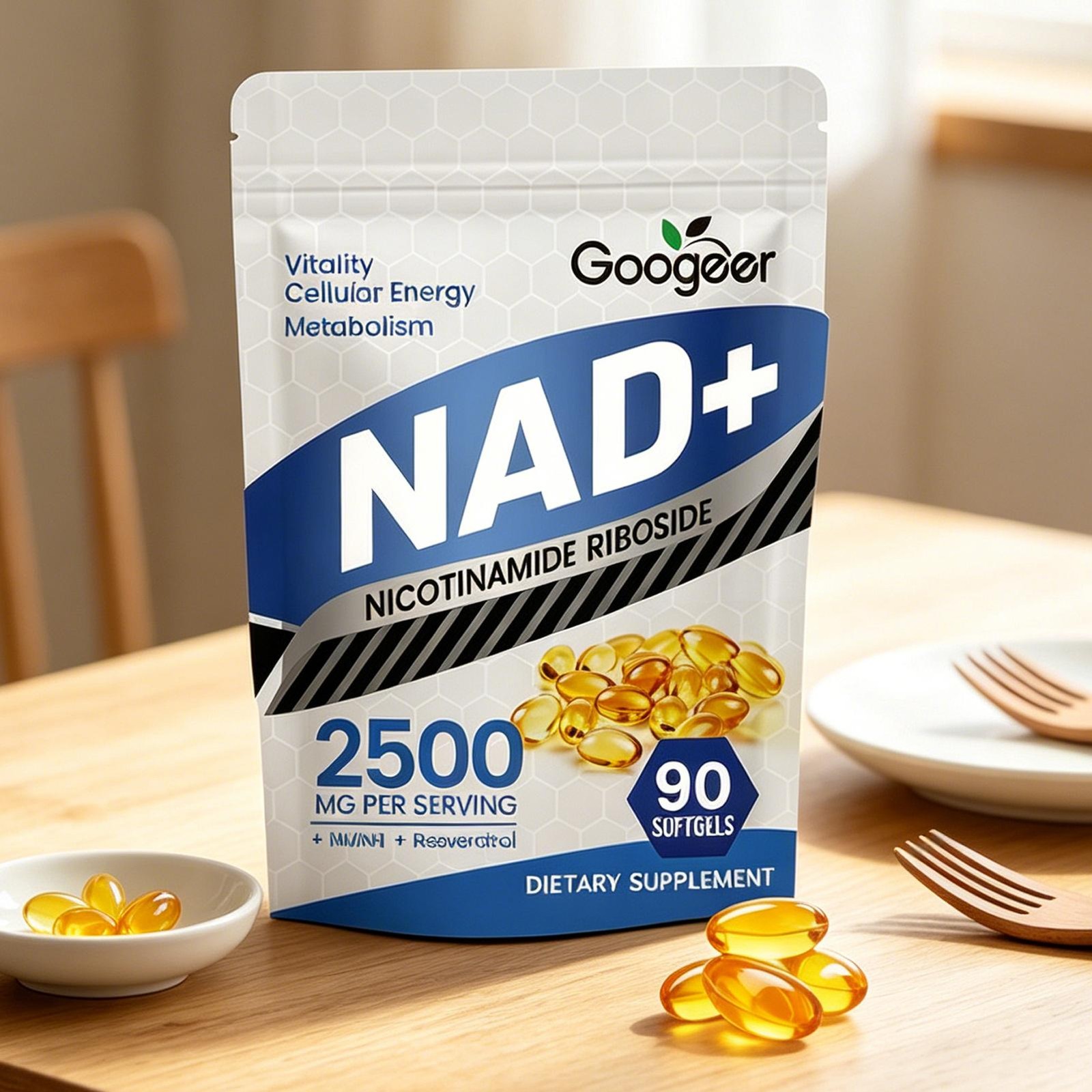 Googeer NAD+ Supplement 2500mg Softgels with Resveratrol – 90 Ct
