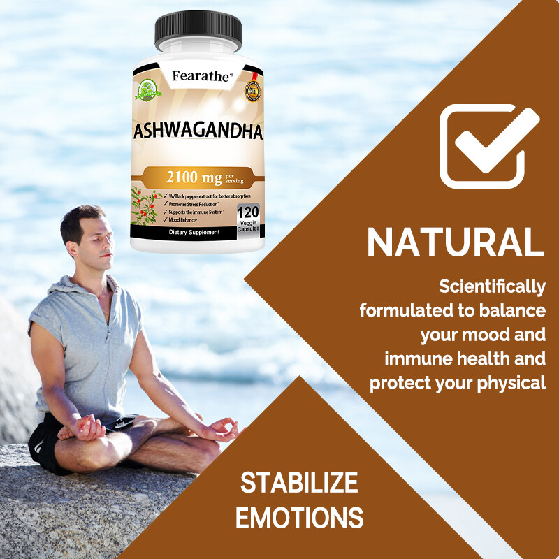 Organic Ashwagandha 2,100 mg w/ Black Pepper – Stress Relief, Mood Enhancer