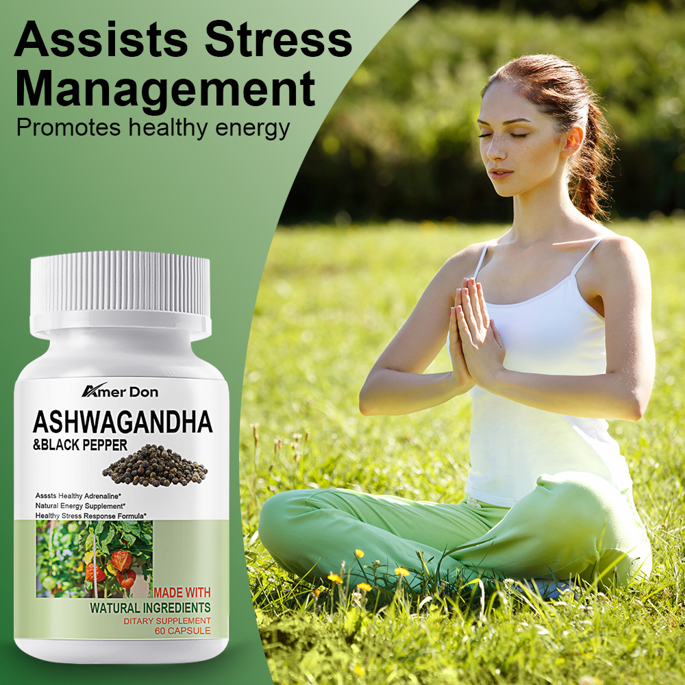 Organic Ashwagandha Capsules 1300mg Supplement w/Black Pepper Root Powder