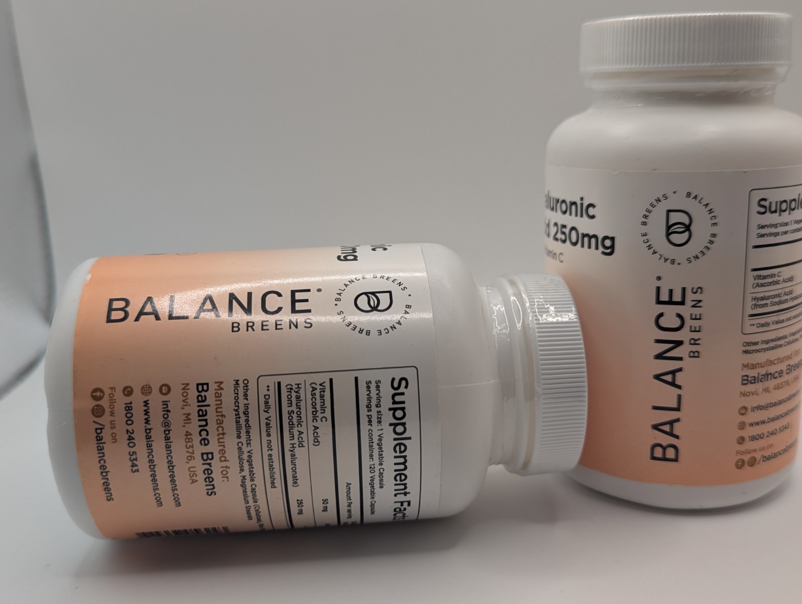 2x Balance Breens Hyaluronic Acid 250mg + Vitamin C 120 Capsules/Each 04/2028