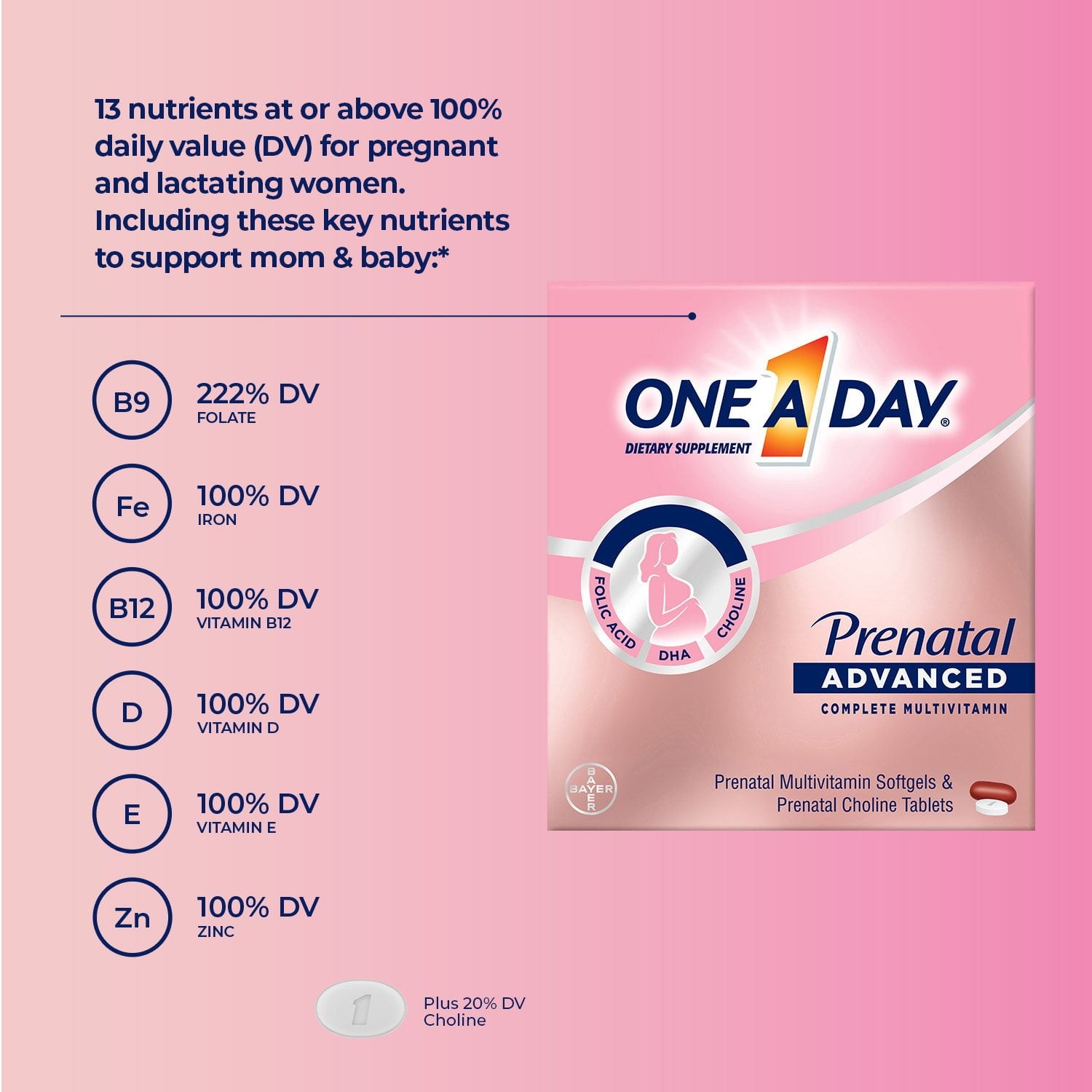 One A Day Women’s Prenatal Advanced Mulitvitamins Softgels & Prenatal Choline