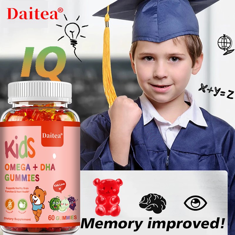 Kids Omega+Dha Calcium Vitamin Support Focus Attention Memory Improve 60 Gummies