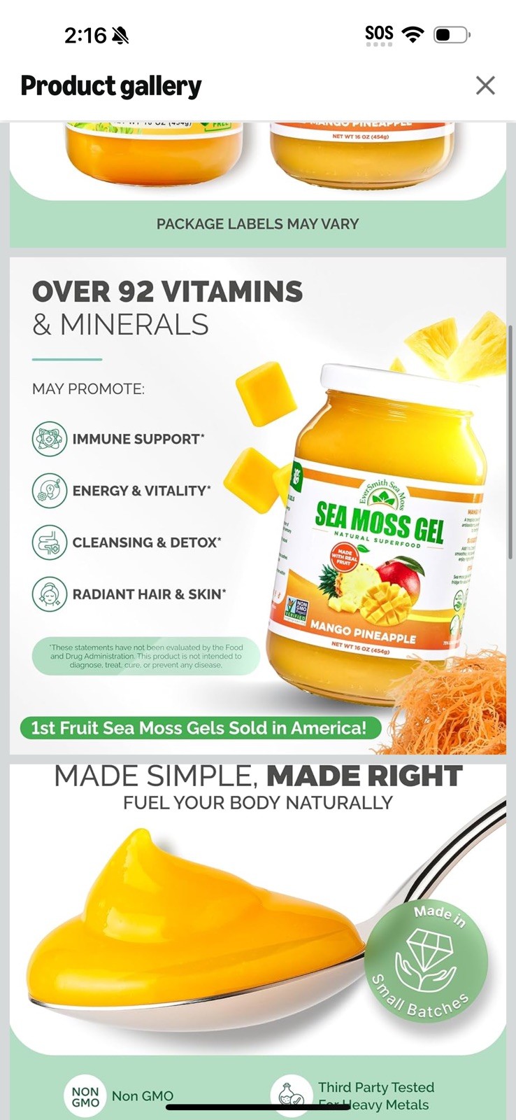 Ausreson Sea Moss Gel Mango Pineapple 10 oz (454g) Dietary Supplement