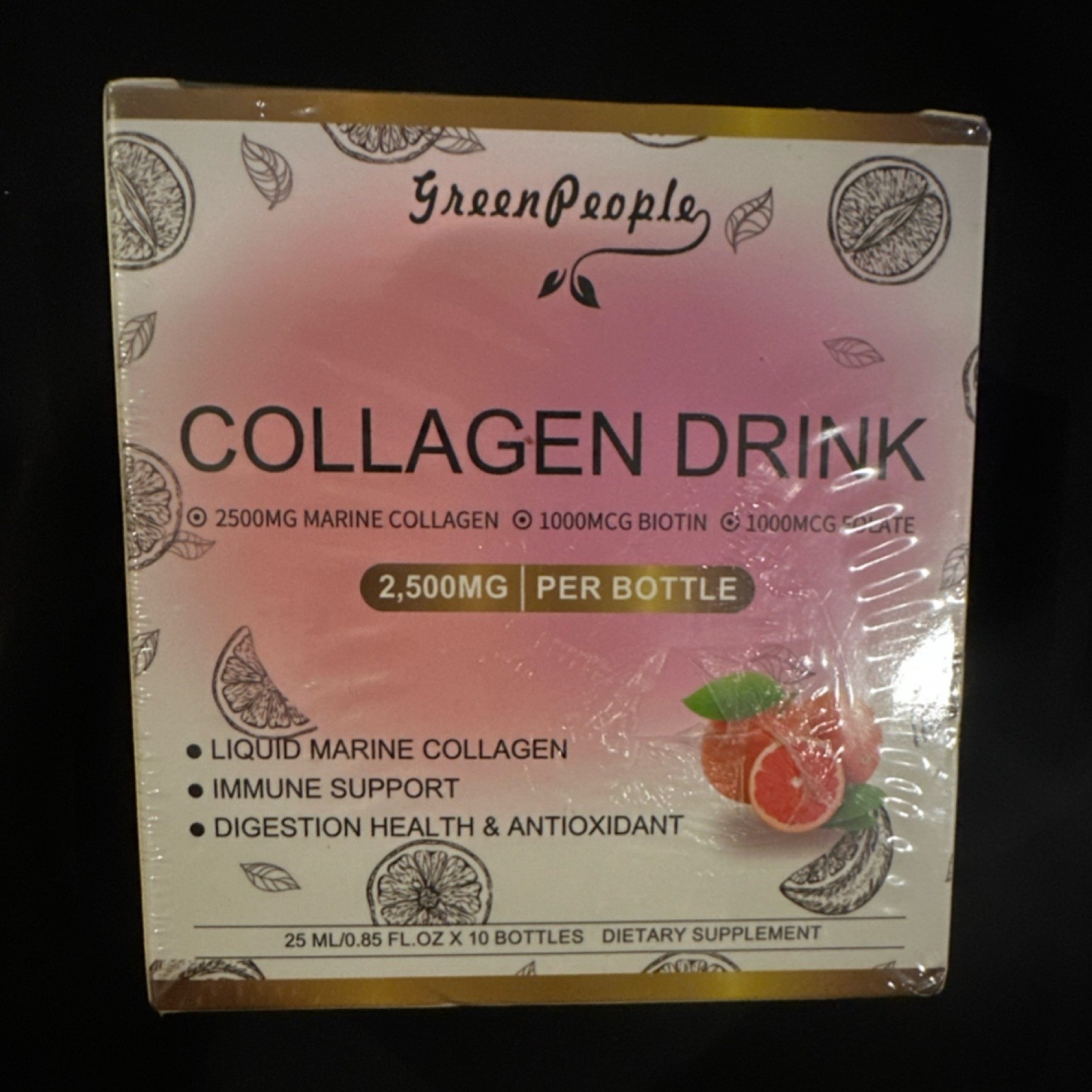 Green People Collagen Drink 2500mg Marine Collagen Biotin Grapefruit 10 Bottles
