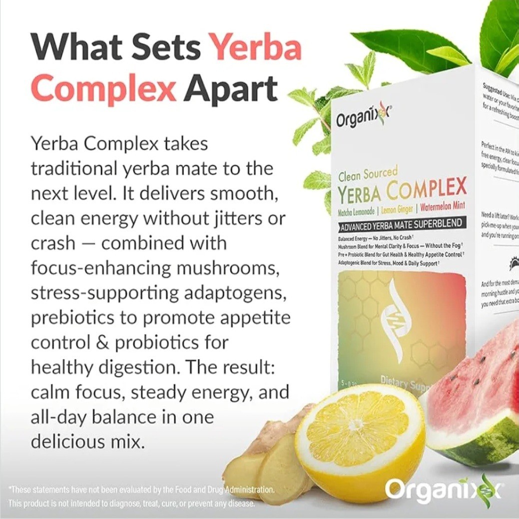 Organixx Clean Sourced Yerba Complex Superblend Powder Drink Mix Pre & Probiotic