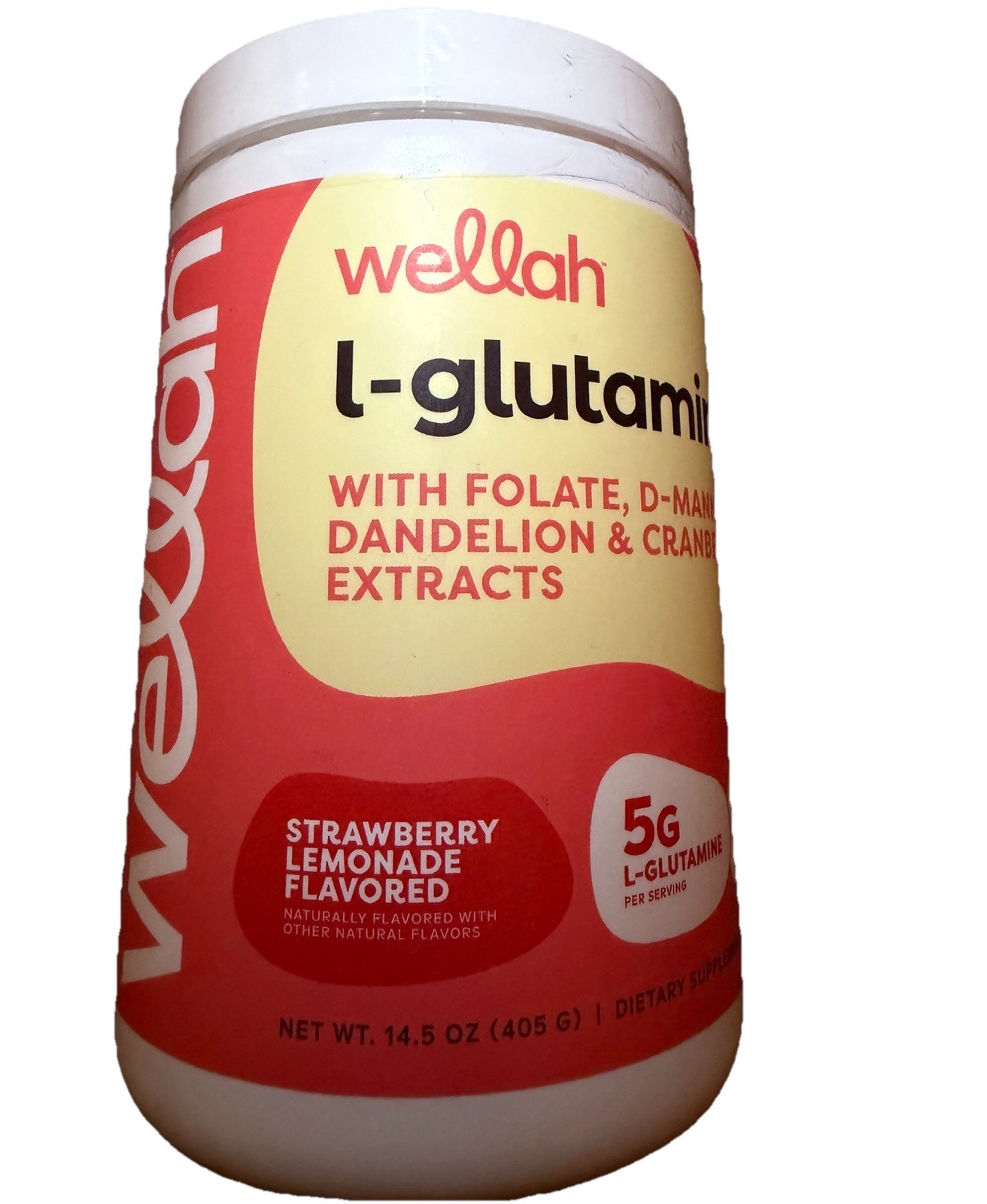 Wellah L-Glutamine Folate D-Mannose Powder Strawberry Lemonade 14.5 oz