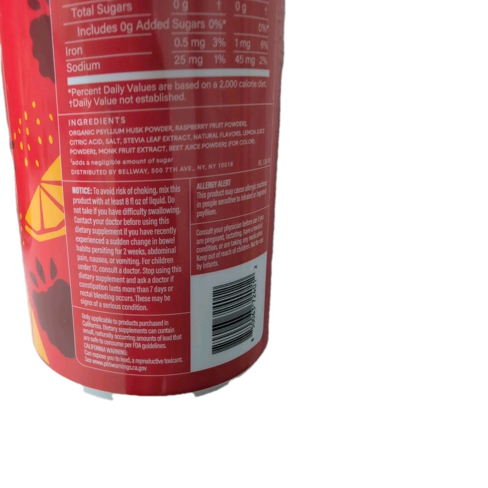 Raspberry Lemon Bellway Super Fiber + Fruit Psyllium Husk Supplement Lot Of 2