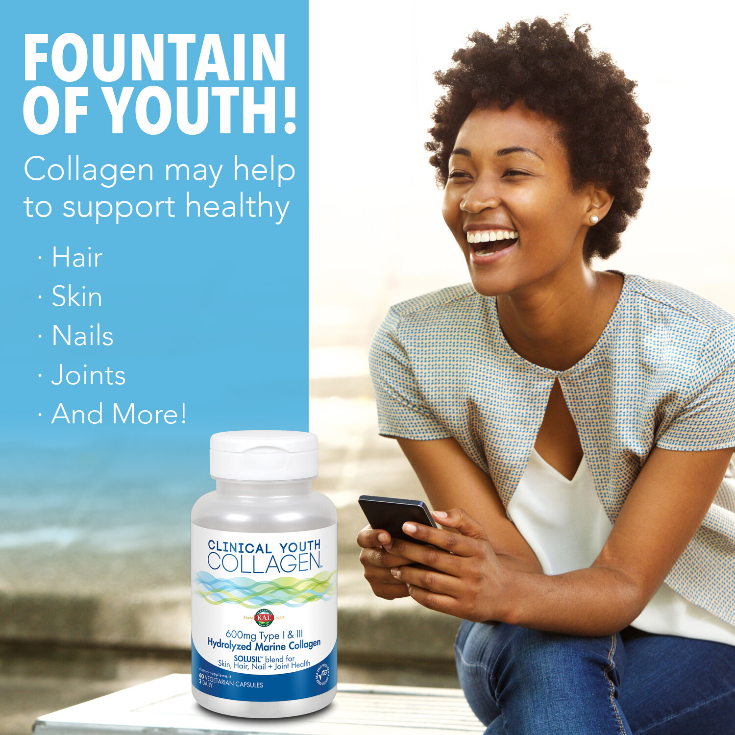 KAL Clinical Youth Collagen | Skin, Hair, Nail & Joint Support | 60ct, 30 Serv.