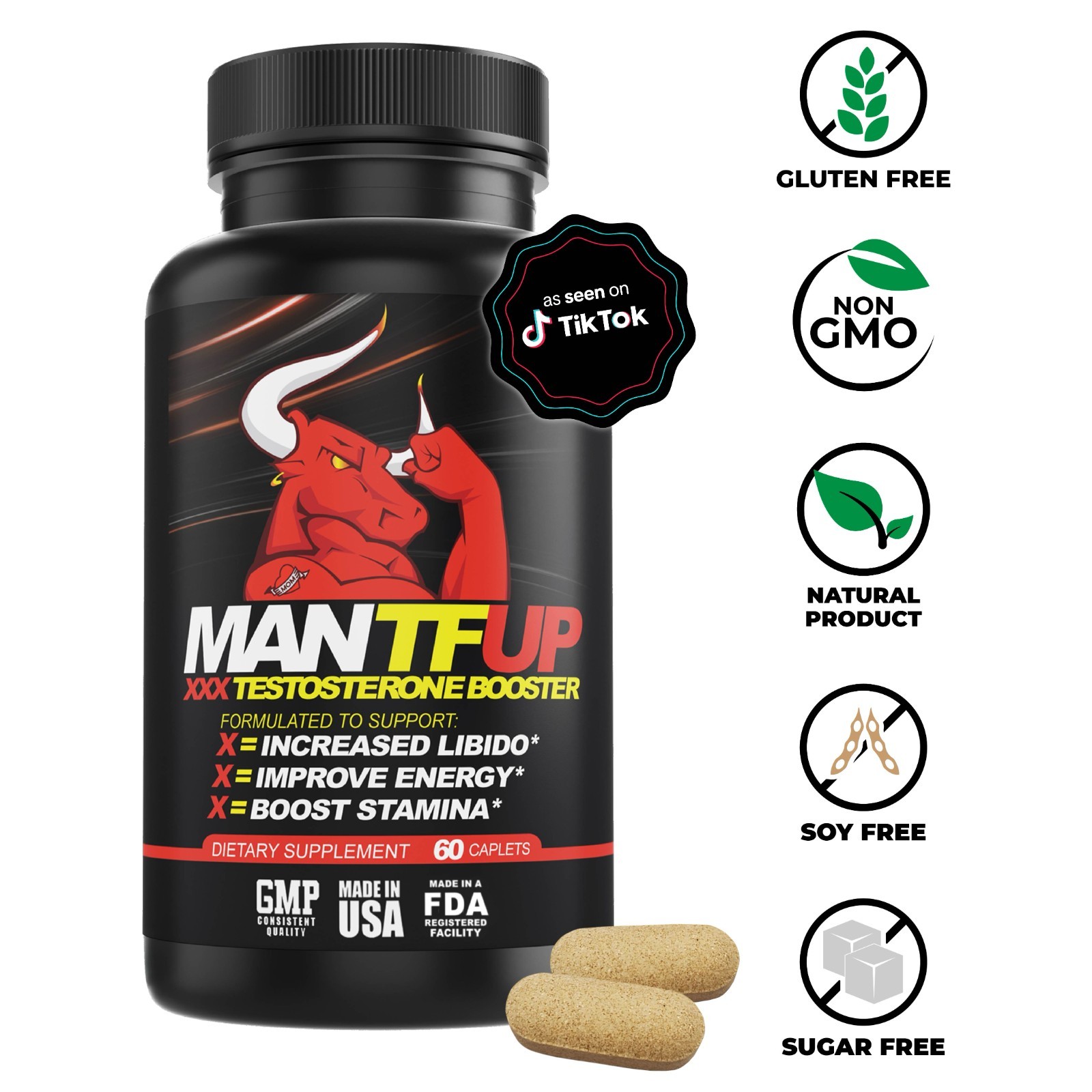 Dynamism Labs – ManTFup 🔥💪🏼 3 pack Testosterone Booster, Gluten-Free, Non-GMO