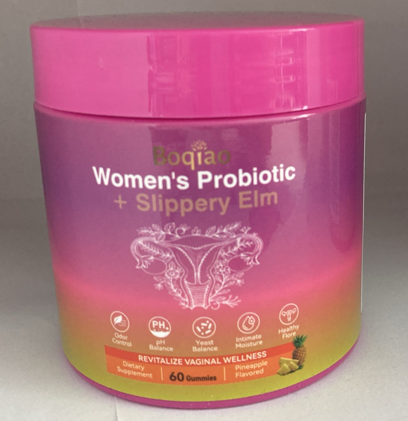 Boqiao Women’s Probiotic + Slippery Elm Pineapple Gummies, 60 Count