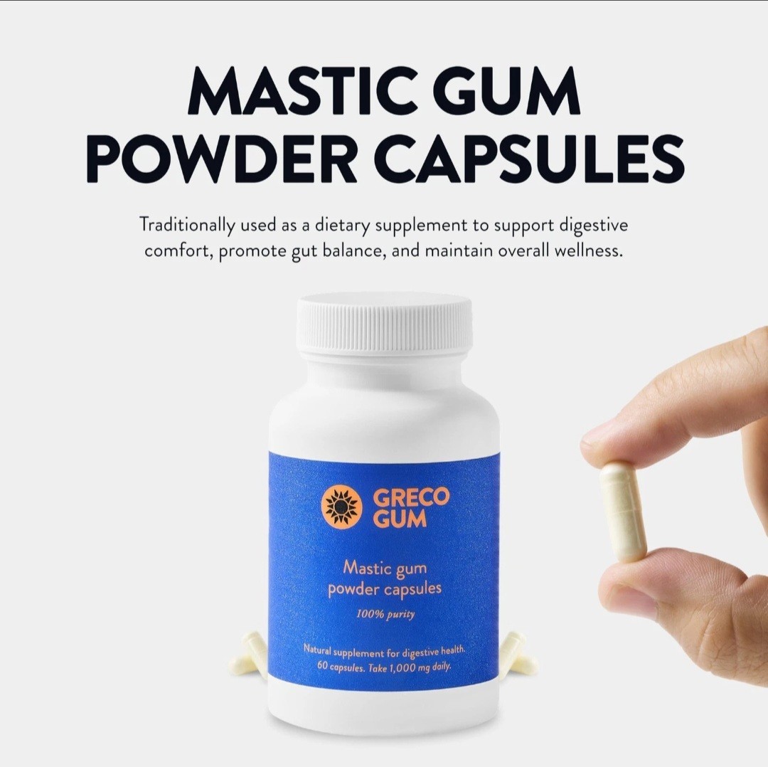 GRECO GUM Mastic Gum Digestive Support 1000mg Capsules 60 Ct Exp 06/2026