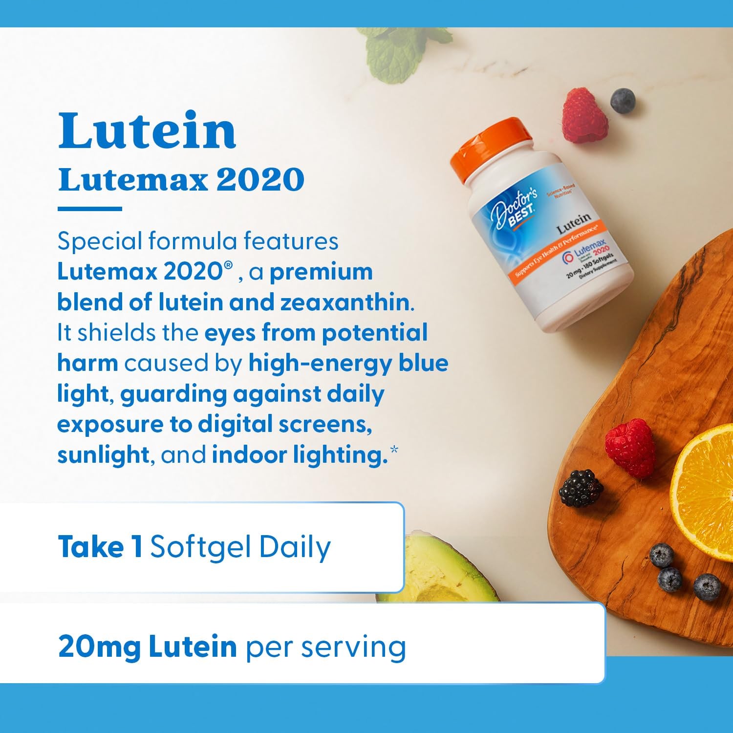 Doctor’s Best Lutein Supplement 20mg with 180 Count (Pack of 1), No Color