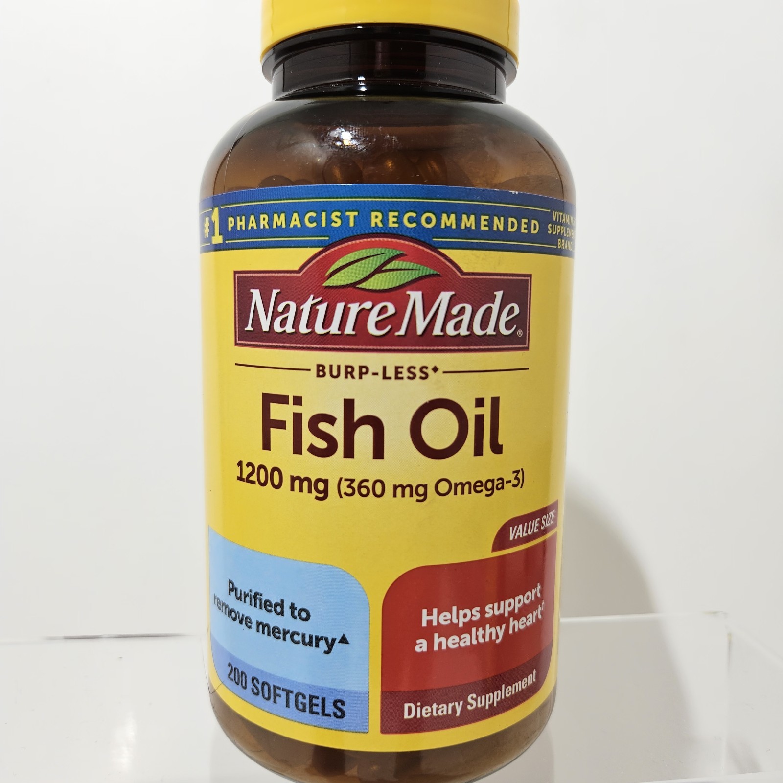 Nature Made Fish Oil 1200mg (360 mg Omega-3) Heart Health 200 Softgels Exp 03/29