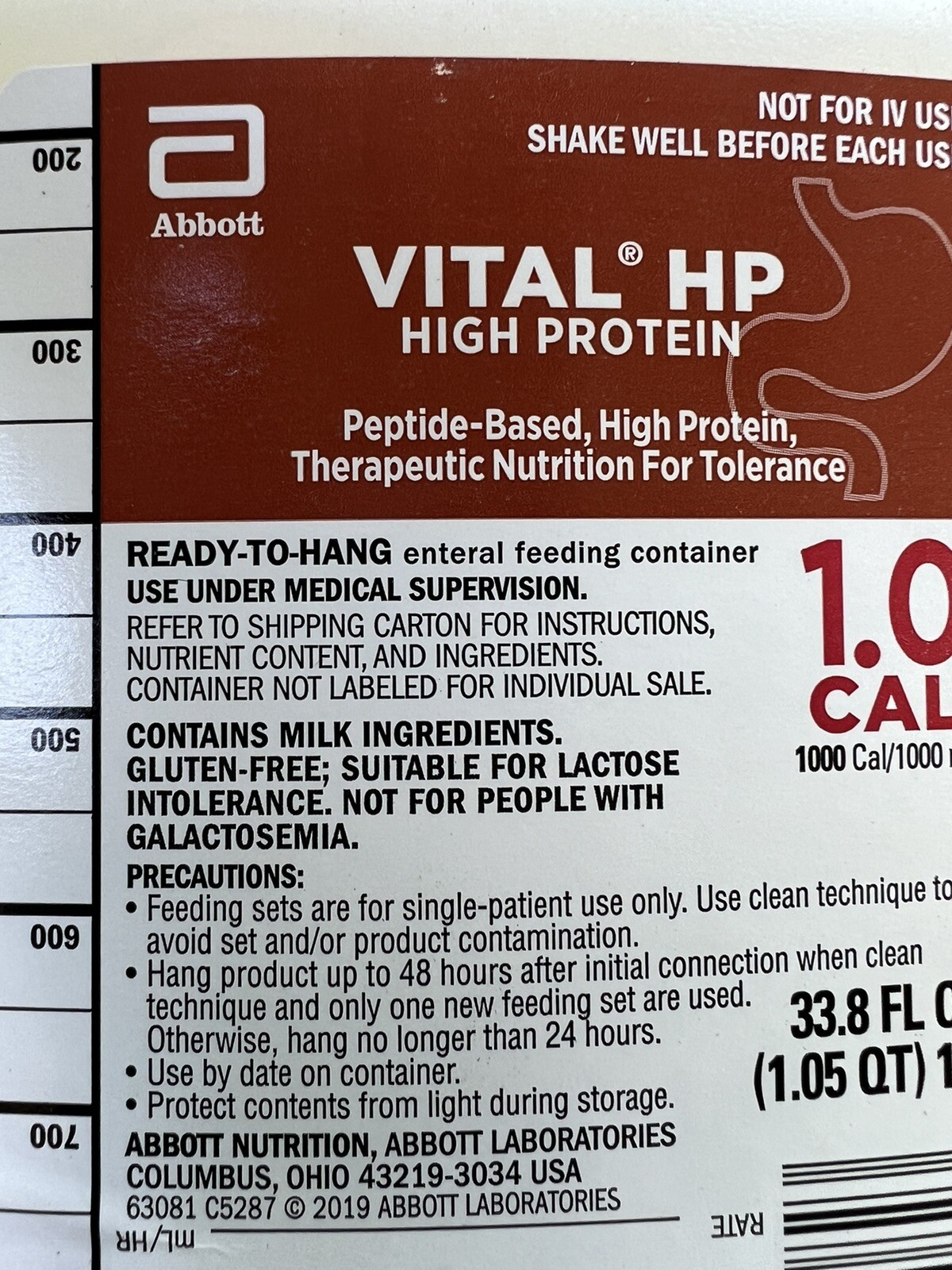 Abbott VITAL HIGH PROTEIN 1 LITER BOTTLE READY-TO-HANG EXP 01/01/2026 Lot of 8