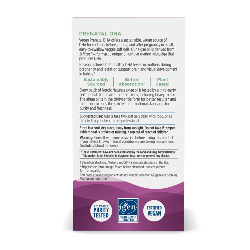 Nordic Naturals Vegan Prenatal DHA – Supports Babies’ Brain Development*, 60 Ct.