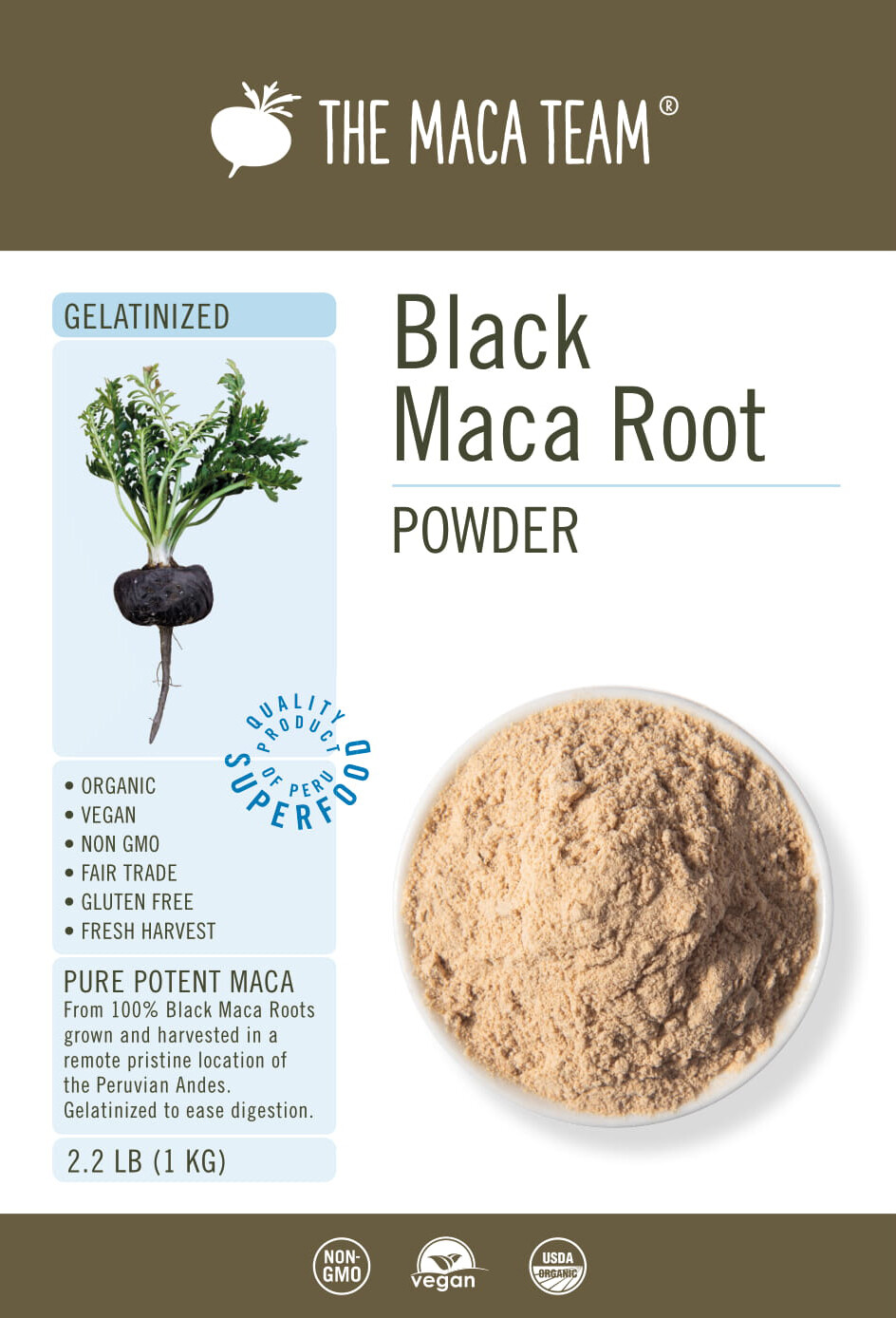 Organic Gelatinized Black Maca Root Powder – Fairly Traded – Fresh Peru Harvest