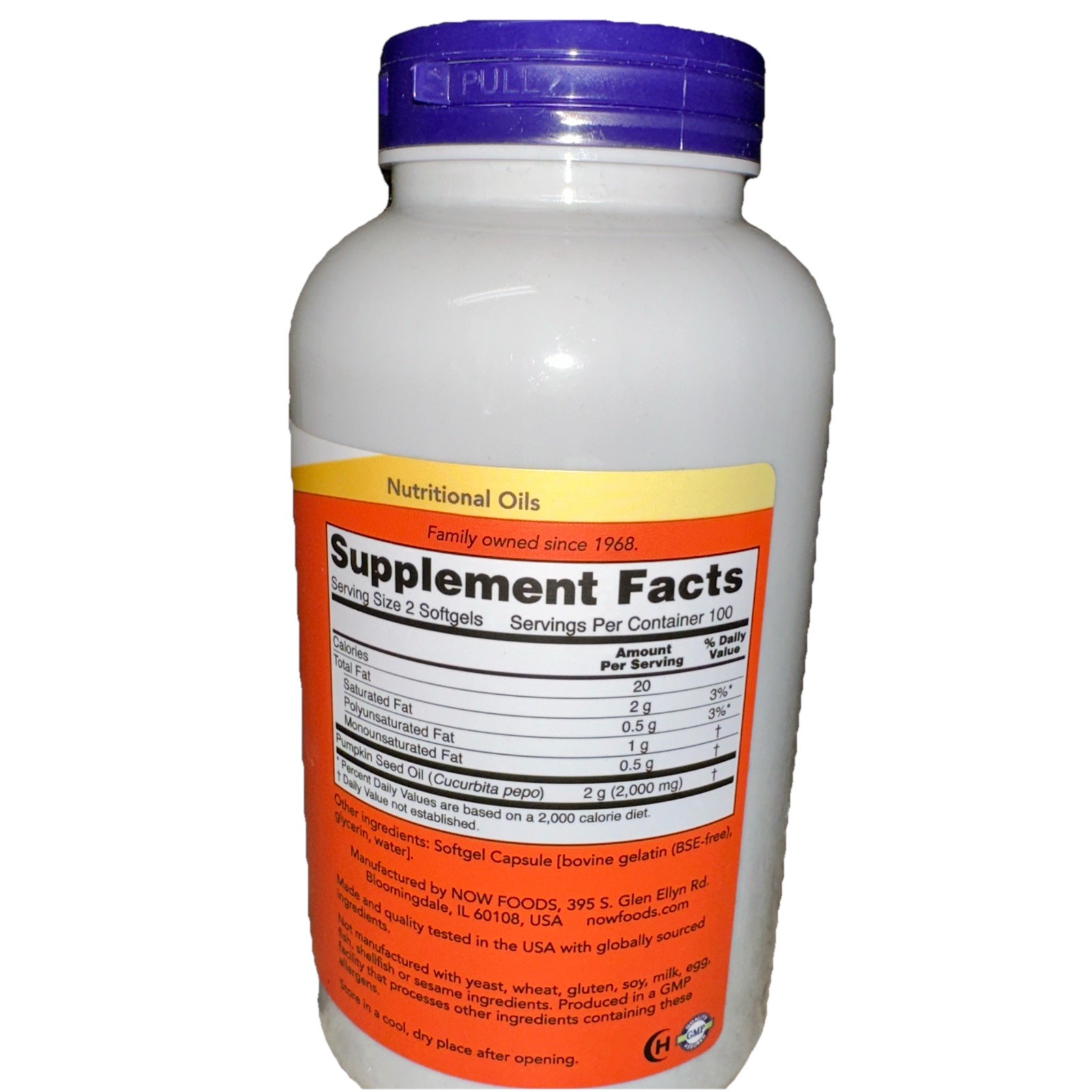 NOW FOODS Pumpkin Seed Oil 1000mg Nutritional Oil 200 Softgels Exp 9/2027