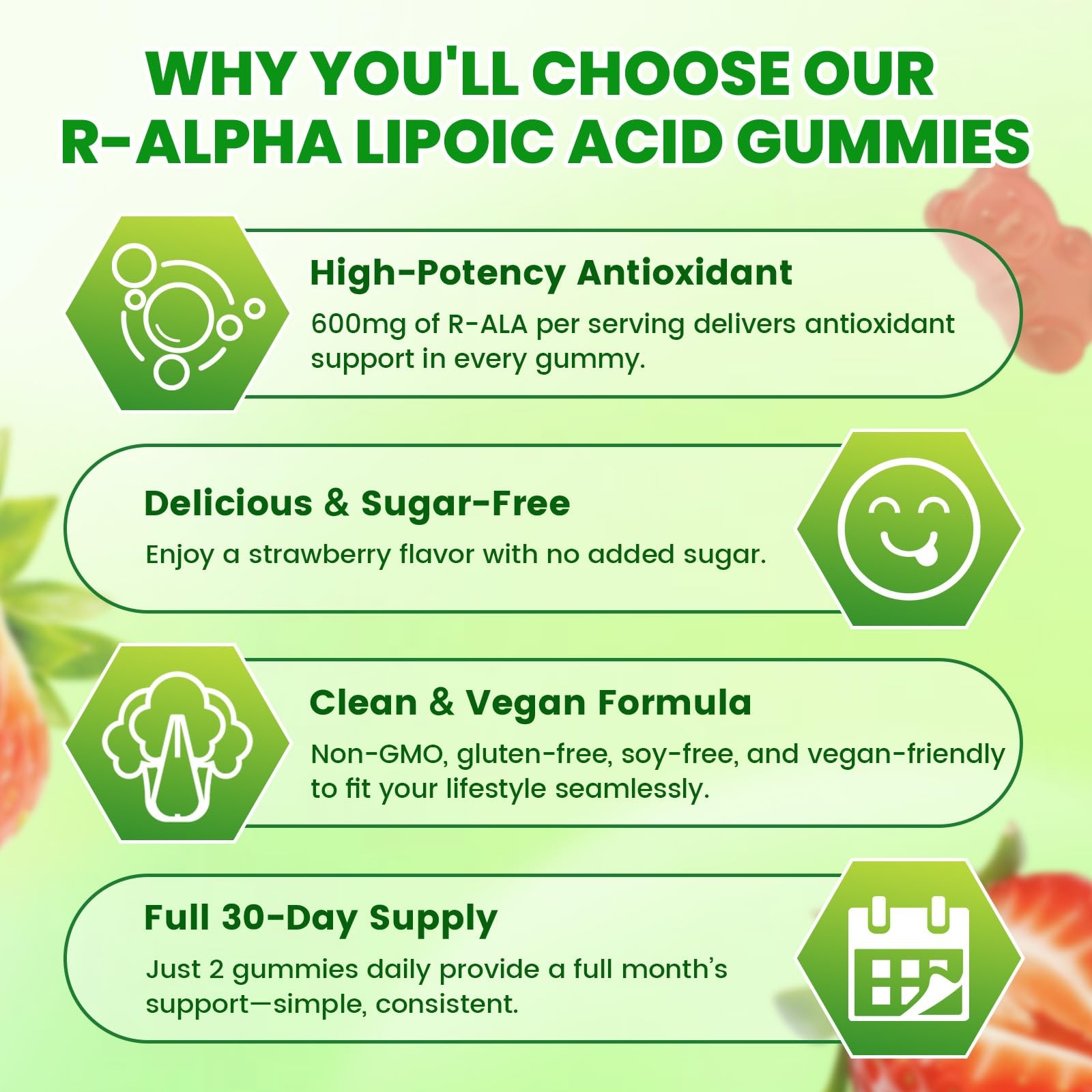 Mchokuu R Alpha Lipoic Acid Gummies, Stabilized R-Alpha 60 Count (Pack of 1)