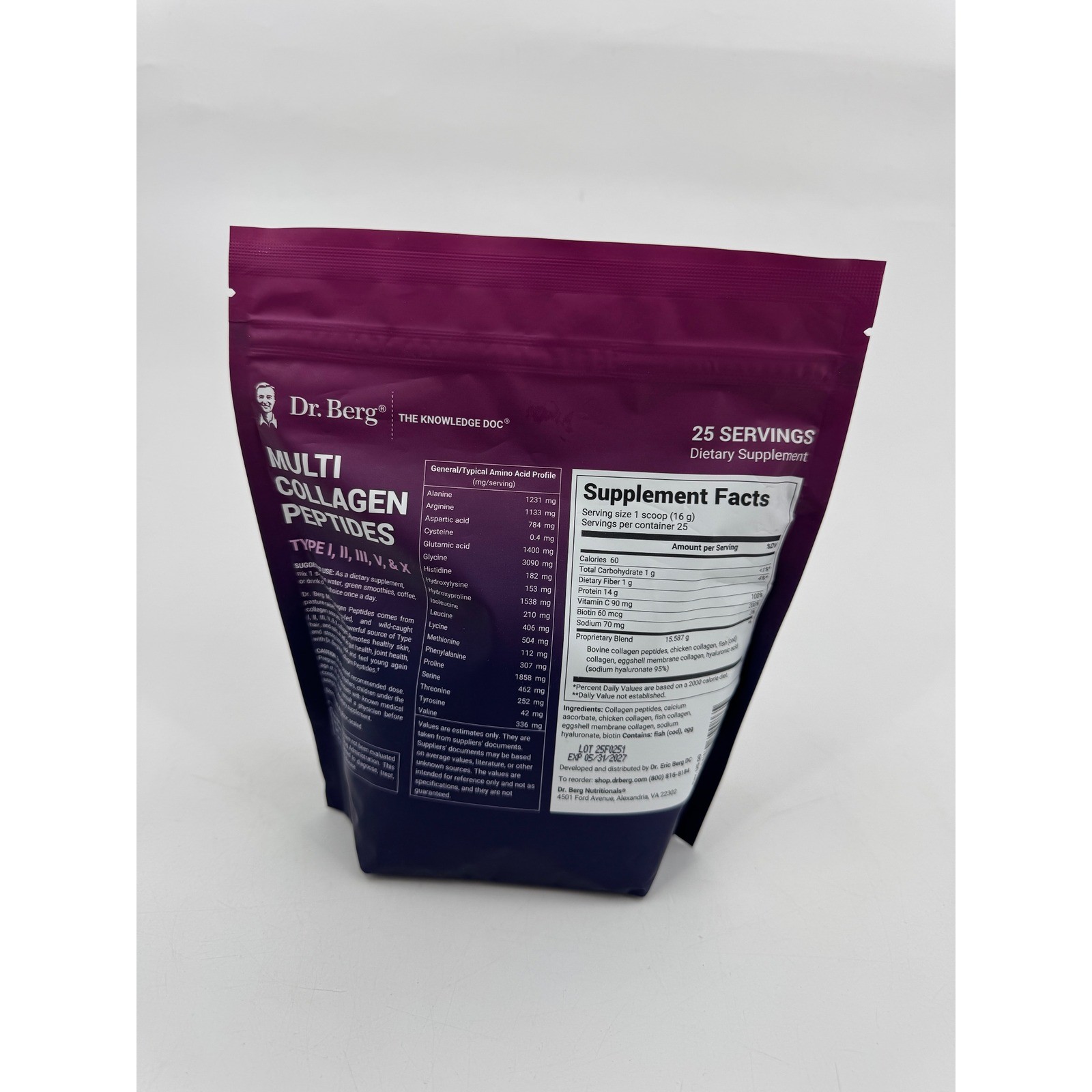 Dr. Berg Multi Collagen Peptides Powder Type I II III V X 25 Servings 14.10oz
