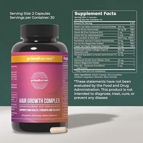 Primal Harvest Hair Growth Vitamins for Women & Men – 60