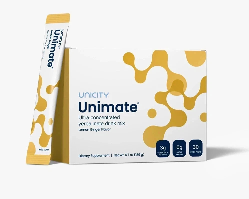 Unicity Unimate Lemon Ginger 30 Stick Packs NEW/SEALED