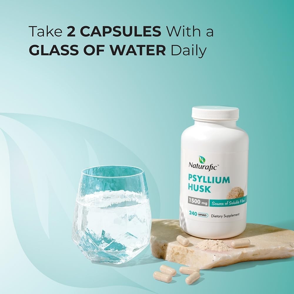 Naturafic Psyllium Husk 1500 mg, Natural Fiber Supplement, 240 Capsules