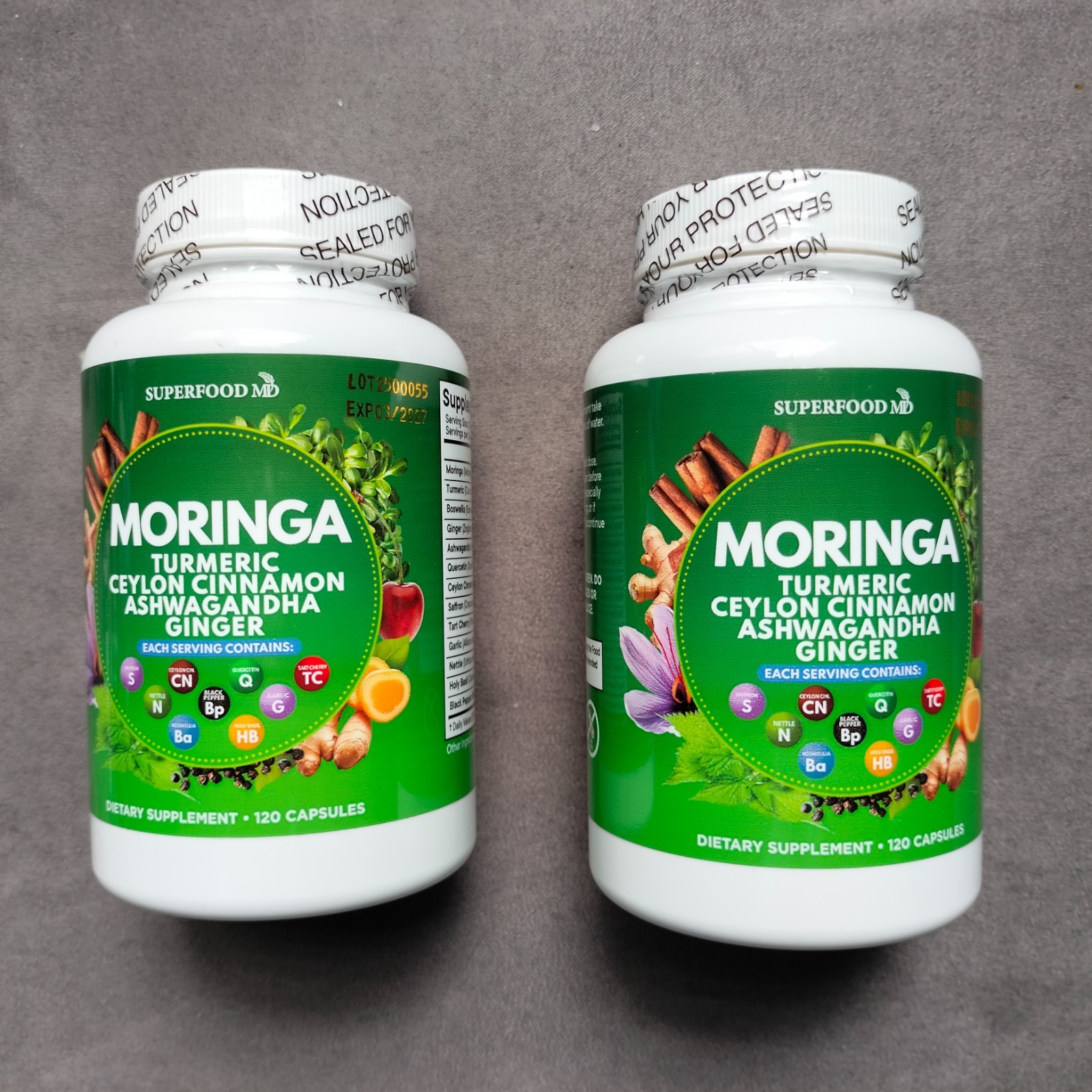 new pair of Superfood MD Moringa Supplement Turmeric Ginger 120 Caps Exp.03.2027