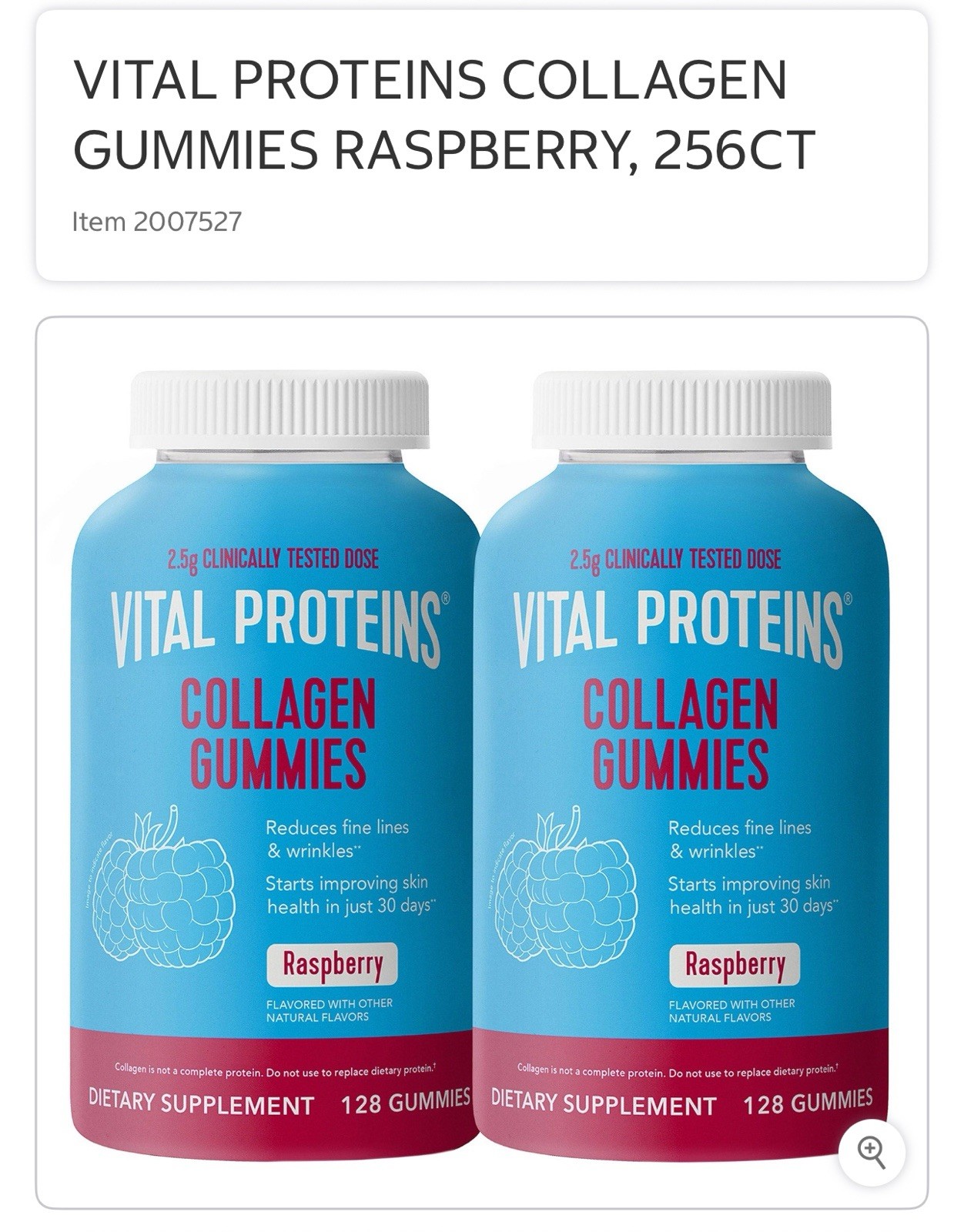 Vital Proteins Collagen Gummies Raspberry 256 Count (2 x 128) Skin Health