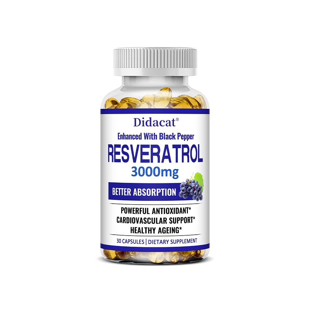 Resveratrol 3000mg Supplement for Heart,Skin & Healthy Aging, 30/60/120 Capsules