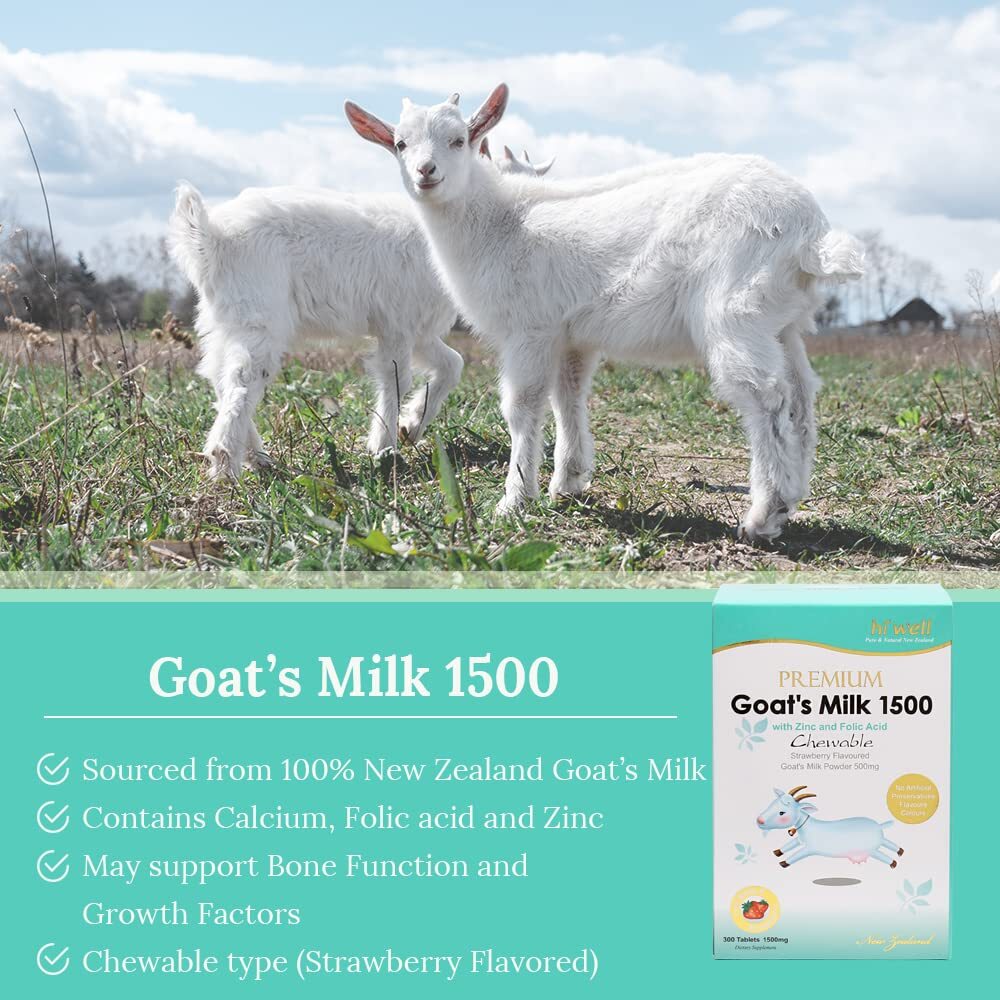 Hi Well New Zealand Premium Goat’s Milk 1500 Strawberry flavour 300Tablets