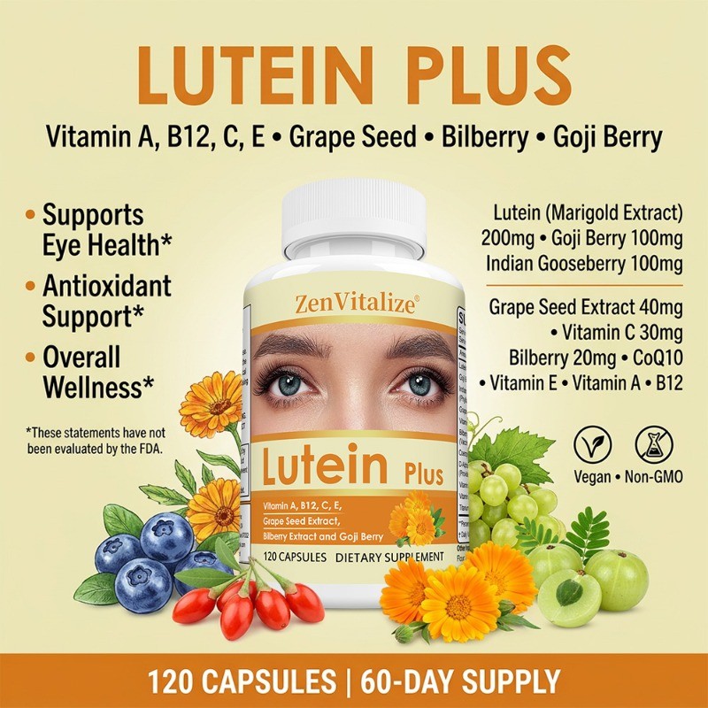 Multi-Berry Lutein Eye Vitamin, Antioxidant for Macular & Vision Care 30~120Caps