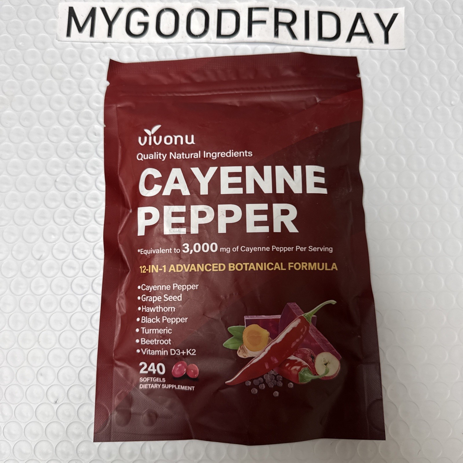 Vivonu Cayenne Pepper, Grape Seed & Turmeric Softgels 240ct Supplement Exp:8/27