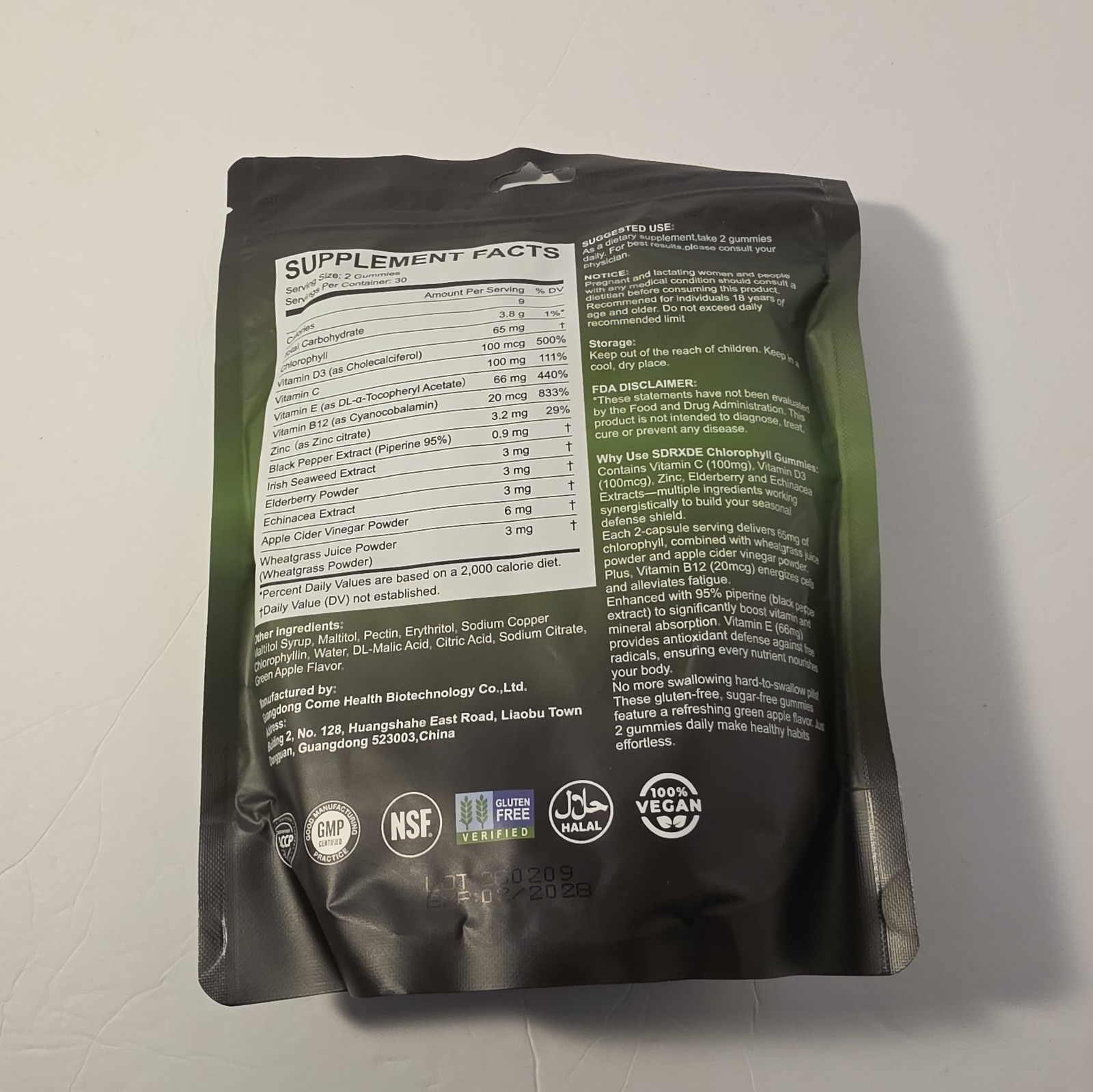 SDRXDE Chlorophyll Gummies, Fresh Green Apple Flavor