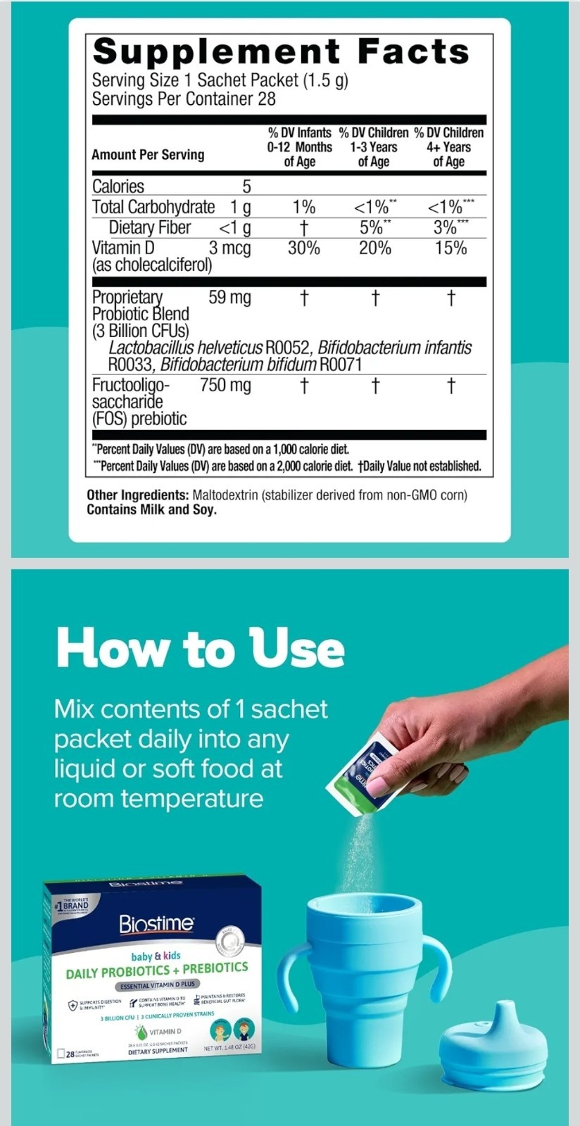 Kids Probiotic + Prebiotic Vitamin D Powder 28 Sachets Flavorless Exp 01/27
