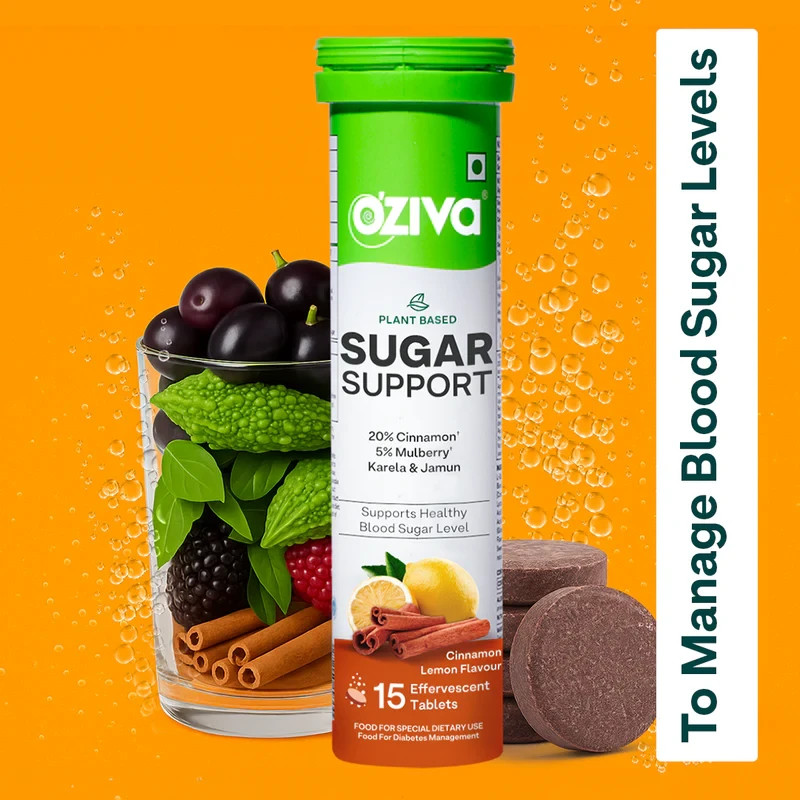 OZiva Plant Based Sugar Support Effervescent With Reducose, 15 Tablets