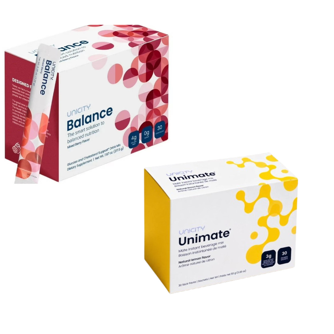 Unicity Unimate Lemon & Balance Mixed Berry Combo Pack 60 Sachets Dietary Mix