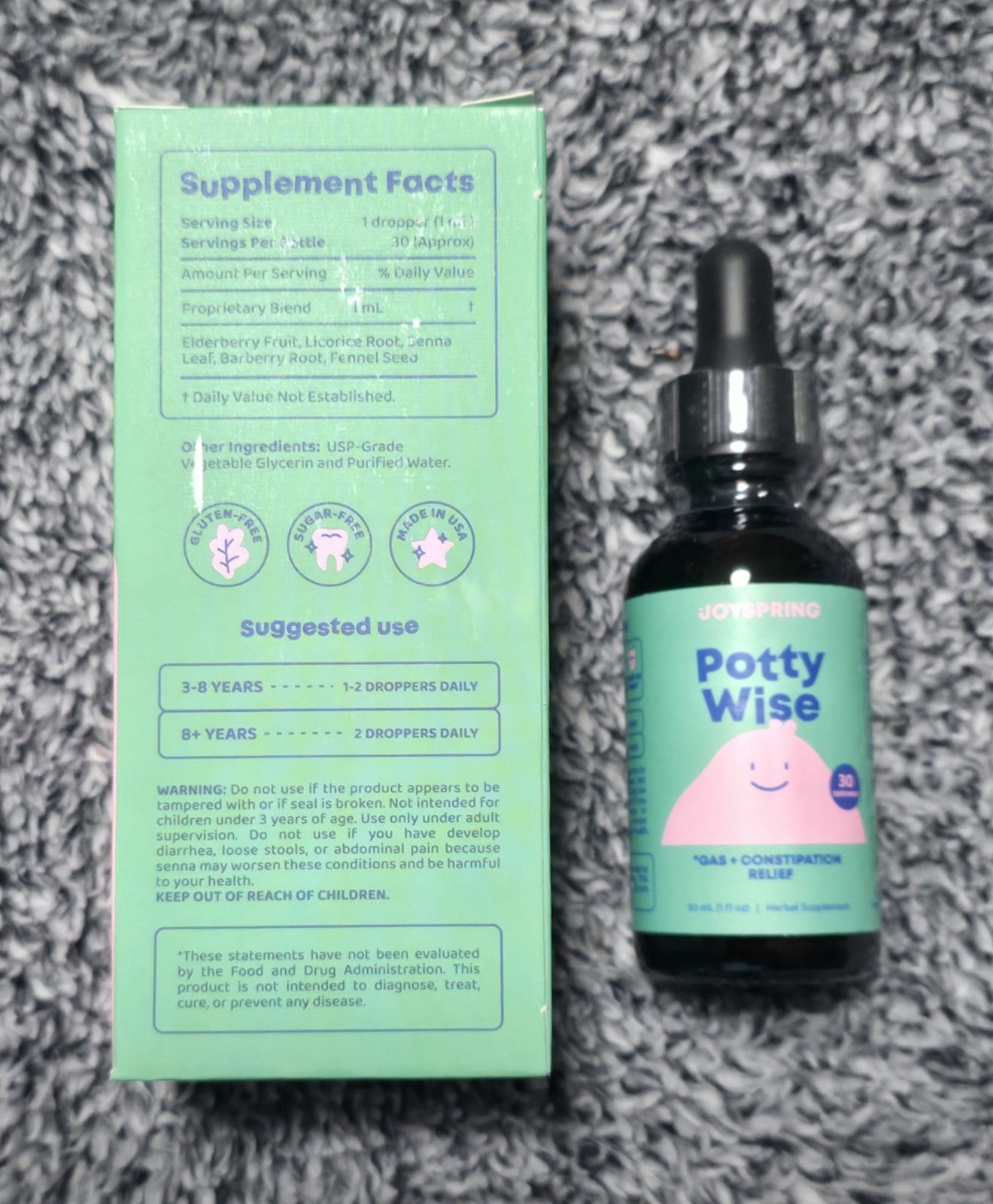 Joyspring Potty Wise Gas & Constipation Relief, 30 servings, BB 2/2028, SEALED