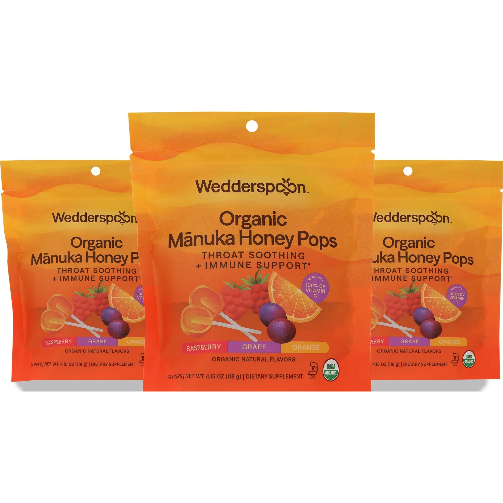 Wedderspoon Organic Manuka Honey Pops Variety 24 Count 4.15 Oz 3 Pack